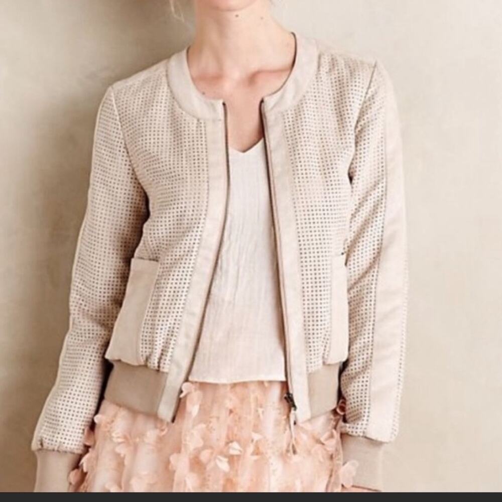 Women’s Beige Perforated Bomber Jacket